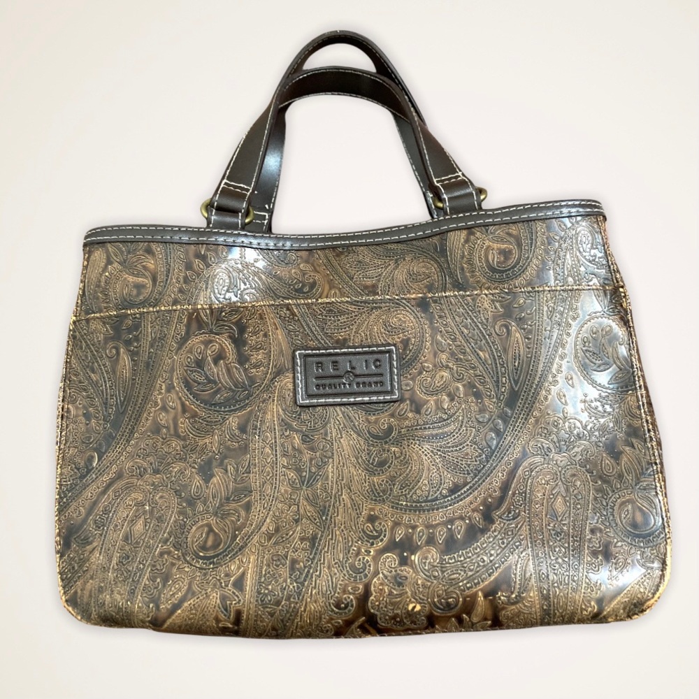 Vintage Relic Fossil Tooled Paisley Vegan Faux Leather Embossed Purse Bag
